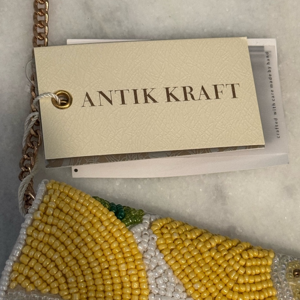 Antik Kraft Yellow and White Beaded Bag